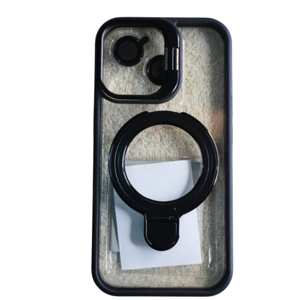 iPhone 16 Metal Camera Ring Stand Transparend Mag-Safe Black Case